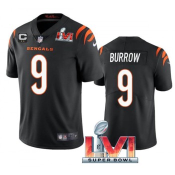 Women's Cincinnati Bengals #9 Joe Burrow 2022 Black With C Patch Super Bowl LVI Vapor Limited Stitched Jersey(Run Small) Women's Cincinnati Bengals #9 Joe Burrow 2022 Black With C Patch Super Bowl LVI Vapor Limited Stitched Jersey(Run Small)