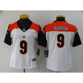Women's Cincinnati Bengals #9 Joe Burrow White Vapor Stitched Jersey(Run Small) Women's Cincinnati Bengals #9 Joe Burrow White Vapor Stitched Jersey(Run Small)