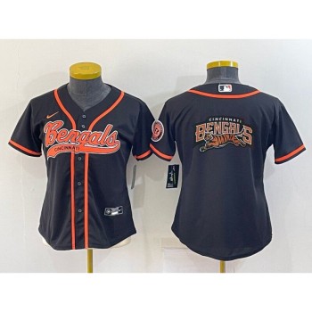 Women's Cincinnati Bengals Black Team Big Logo With Patch Cool Base Stitched Baseball Jersey(Run Small) Women's Cincinnati Bengals Black Team Big Logo With Patch Cool Base Stitched Baseball Jersey(Run Small)