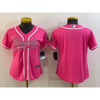 Women's Cincinnati Bengals Blank Pink With Patch Cool Base Stitched Baseball Jersey(Run Small) Women's Cincinnati Bengals Blank Pink With Patch Cool Base Stitched Baseball Jersey(Run Small)