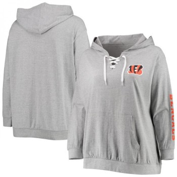 Women's Cincinnati Bengals Heathered Gray Plus Size Lace-Up Pullover Hoodie Women's Cincinnati Bengals Heathered Gray Plus Size Lace-Up Pullover Hoodie