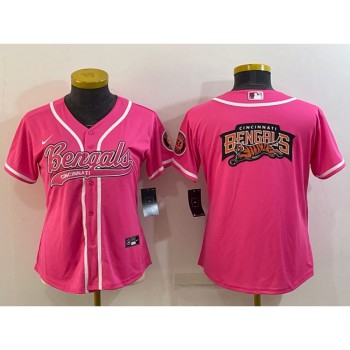 Women's Cincinnati Bengals Pink Team Big Logo With Patch Cool Base Stitched Baseball Jersey(Run Small) Women's Cincinnati Bengals Pink Team Big Logo With Patch Cool Base Stitched Baseball Jersey(Run Small)