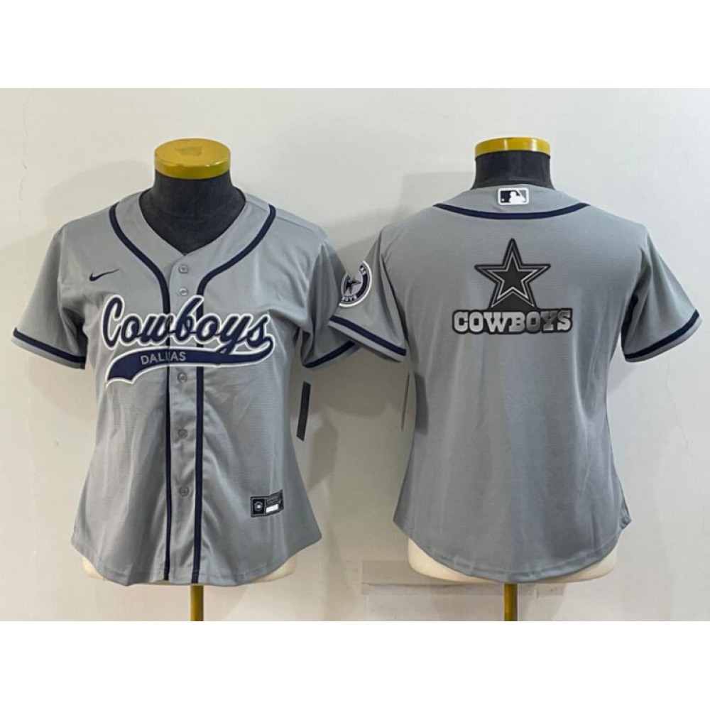 Women's Dallas Cowboys Grey Team Big Logo With Patch Cool Base Stitched Baseball Jersey(Run Small)
