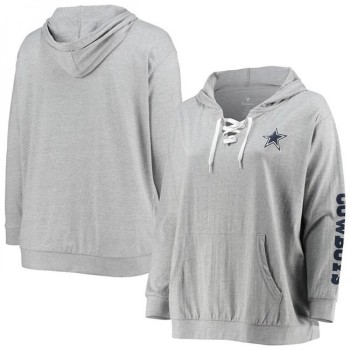 Women's Dallas Cowboys Heathered Gray Lace-Up Pullover Hoodie Women's Dallas Cowboys Heathered Gray Lace-Up Pullover Hoodie
