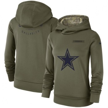 Women's Dallas Cowboys Olive Salute to Service Team Logo Performance Pullover NFL Hoodie Women's Dallas Cowboys Olive Salute to Service Team Logo Performance Pullover NFL Hoodie
