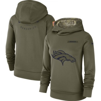 Women's Denver Broncos Olive Salute to Service Team Logo Performance Pullover NFL Hoodie Women's Denver Broncos Olive Salute to Service Team Logo Performance Pullover NFL Hoodie