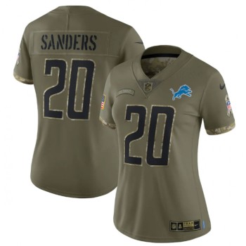 Women's Detroit Lions #20 Barry Sanders 2022 Olive Salute To Service Limited Stitched Jersey(Run Small) Women's Detroit Lions #20 Barry Sanders 2022 Olive Salute To Service Limited Stitched Jersey(Run Small)
