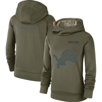 Women's Detroit Lions Olive Salute to Service Team Logo Performance Pullover NFL Hoodie Women's Detroit Lions Olive Salute to Service Team Logo Performance Pullover NFL Hoodie