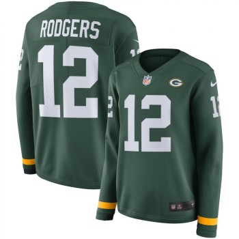 Women's Green Bay Packers #12 Aaron Rodgers Green Therma Long Sleeve Stitched NFL Jersey Women's Green Bay Packers #12 Aaron Rodgers Green Therma Long Sleeve Stitched NFL Jersey