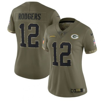 Women's Green Bay Packers #12 Aaron Rodgers Olive 2022 Salute To Service Limited Stitched Jersey(Run Small) Women's Green Bay Packers #12 Aaron Rodgers Olive 2022 Salute To Service Limited Stitched Jersey(Run Small)