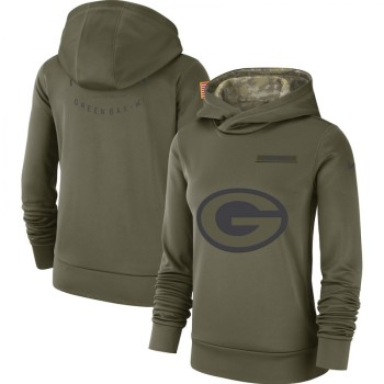 Women's Green Bay Packers Olive Salute to Service Team Logo Performance Pullover NFL Hoodie Women's Green Bay Packers Olive Salute to Service Team Logo Performance Pullover NFL Hoodie