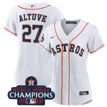 Women's Houston Astros #27 Jose Altuve White 2022 World Series Champions Cool Base Stitched Baseball Jersey(Run Small)
