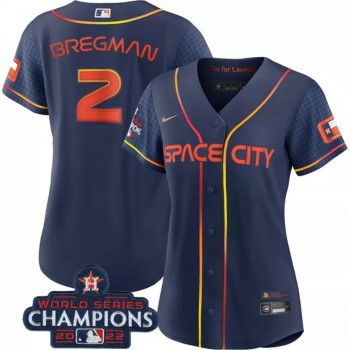 Women's Houston Astros #2 Alex Bregman Navy 2022 World Series Champions City Connect Stitched Baseball Jersey(Run Small)
