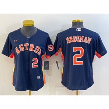 Women's Houston Astros #2 Alex Bregman Navy With Patch Cool Base Stitched Baseball Jersey(Run Small)