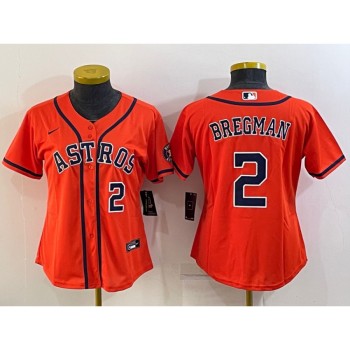 Women's Houston Astros #2 Alex Bregman Orange With Patch Cool Base Stitched Baseball Jersey(Run Small)