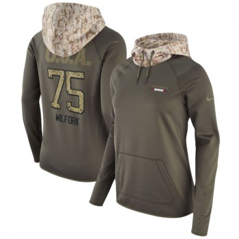 Women's Houston Texans #75 Vince Wilfork Olive Salute to Service Sideline Therma Pullover Hoodie Women's Houston Texans #75 Vince Wilfork Olive Salute to Service Sideline Therma Pullover Hoodie