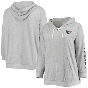 Women's Houston Texans Heathered Gray Lace-Up Pullover Hoodie Women's Houston Texans Heathered Gray Lace-Up Pullover Hoodie