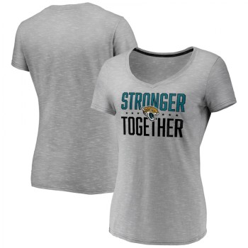 Women's Jacksonville Jaguars Gray Stronger Together Space Dye V-Neck T-Shirt(Run Small) Women's Jacksonville Jaguars Gray Stronger Together Space Dye V-Neck T-Shirt(Run Small)