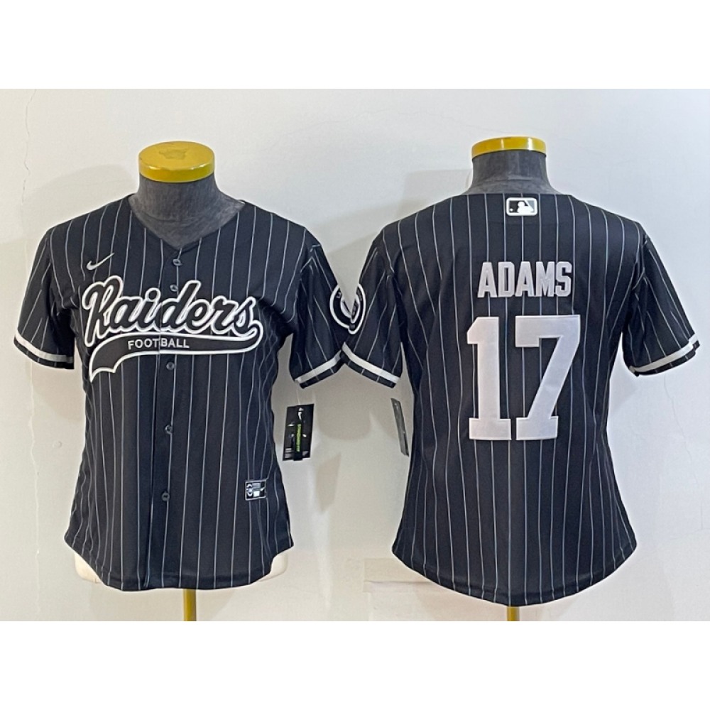 Women's Las Vegas Raiders #17 Davante Adams Black With Patch Cool Base Stitched Baseball Jersey(Run Small)
