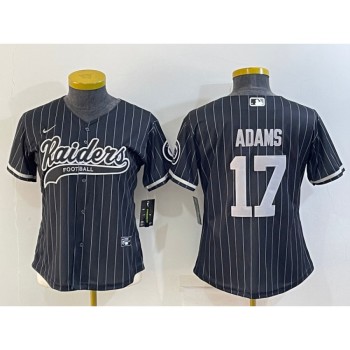 Women's Las Vegas Raiders #17 Davante Adams Black With Patch Cool Base Stitched Baseball Jersey(Run Small) Women's Las Vegas Raiders #17 Davante Adams Black With Patch Cool Base Stitched Baseball Jersey(Run Small)