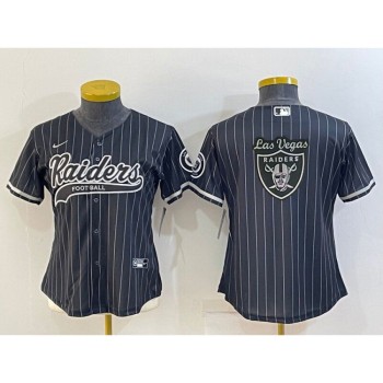 Women's Las Vegas Raiders Black Team Big Logo With Patch Cool Base Stitched Baseball Jersey(Run Small) Women's Las Vegas Raiders Black Team Big Logo With Patch Cool Base Stitched Baseball Jersey(Run Small)