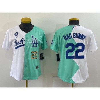 Women's Los Angeles Dodgers #22 Bad Bunny 2022 All-Star White/Green Split Stitched Baseball Jersey(Run Small)