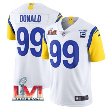 Women's Los Angeles Rams #99 Aaron Donald White 2022 With C Patch Super Bowl LVI Vapor Limited Stitched Jersey(Run Small)