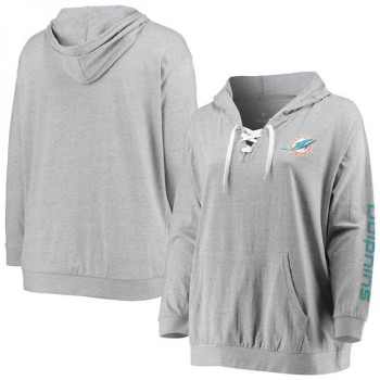 Women's Miami Dolphins Heathered Gray Lace-Up Pullover Hoodie Women's Miami Dolphins Heathered Gray Lace-Up Pullover Hoodie