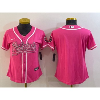 Women's New England Patriots Blank Pink With Patch Cool Base Stitched Baseball Jersey(Run Small)