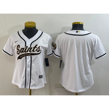 Women's New Orleans Saints Blank White With Patch Cool Base Stitched Baseball Jersey(Run Small)