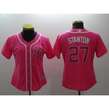 Women's New York Yankees #27 Giancarlo Stanton Pink Cool Base Stitched MLB Jersey Women's New York Yankees #27 Giancarlo Stanton Pink Cool Base Stitched MLB Jersey