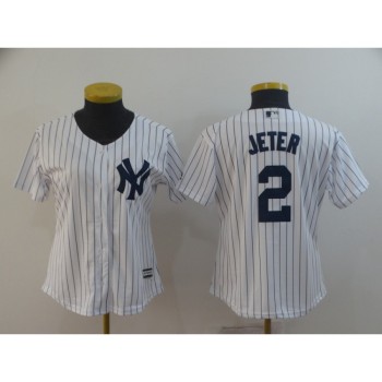 Women's New York Yankees #2 Derek Jeter White Cool Base Stitched MLB Jersey(Run Small) Women's New York Yankees #2 Derek Jeter White Cool Base Stitched MLB Jersey(Run Small)