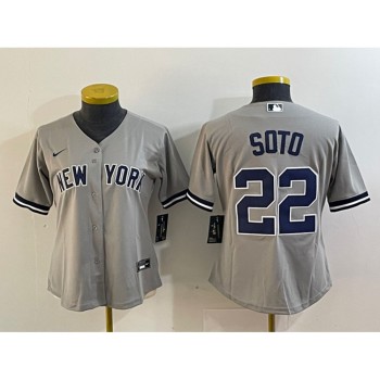 Women's New York Yankees #22 Juan Soto Grey Cool Base Stitched Jersey(Run Small) Women's New York Yankees #22 Juan Soto Grey Cool Base Stitched Jersey(Run Small)