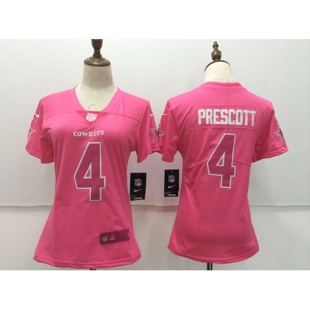 Women's Dallas Cowboys #4 Dak Prescott Pink Stitched NFL Limited Rush Fashion Jersey