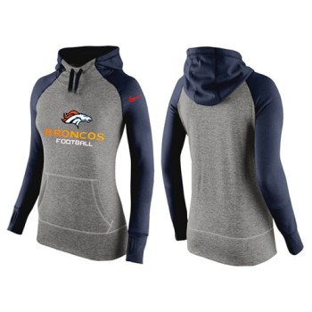 Women's Denver Broncos Performance Hoodie Grey & Dark Blue Women's Denver Broncos Performance Hoodie Grey & Dark Blue