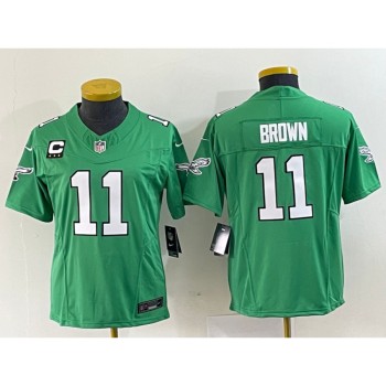Women's Philadelphia Eagles #11 A. J. Brown Green 2023 F.U.S.E. With C Patch Stitched Football Jersey(Run Small) Women's Philadelphia Eagles #11 A. J. Brown Green 2023 F.U.S.E. With C Patch Stitched Football Jersey(Run Small)
