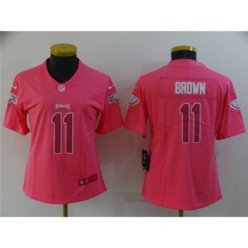 Women's Philadelphia Eagles #11 A. J. Brown Pink Stitched Football Jersey(Run Small) Women's Philadelphia Eagles #11 A. J. Brown Pink Stitched Football Jersey(Run Small)