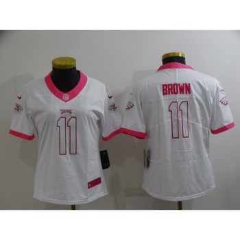 Women's Philadelphia Eagles #11 A. J. Brown Pink White Stitched Football Jersey(Run Small) Women's Philadelphia Eagles #11 A. J. Brown Pink White Stitched Football Jersey(Run Small)
