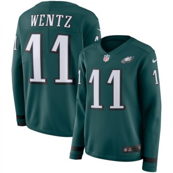 Women's Philadelphia Eagles #11 Carson Wentz Green Therma Long Sleeve Stitched NFL Jersey Women's Philadelphia Eagles #11 Carson Wentz Green Therma Long Sleeve Stitched NFL Jersey