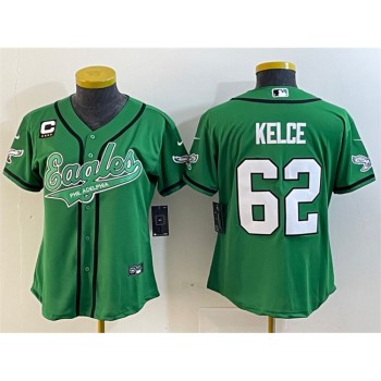 Women's Philadelphia Eagles #62 Jason Kelce Green With 4-Star C Patch Cool Base Stitched Baseball Jersey(Run Small) Women's Philadelphia Eagles #62 Jason Kelce Green With 4-Star C Patch Cool Base Stitched Baseball Jersey(Run Small)