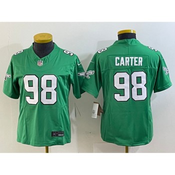 Women's Philadelphia Eagles #98 Jalen Carter Green 2023 F.U.S.E. Stitched Football Jersey(Run Small) Women's Philadelphia Eagles #98 Jalen Carter Green 2023 F.U.S.E. Stitched Football Jersey(Run Small)