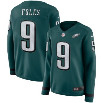 Women's Philadelphia Eagles #9 Nick Foles Green Therma Long Sleeve Stitched NFL Jersey Women's Philadelphia Eagles #9 Nick Foles Green Therma Long Sleeve Stitched NFL Jersey