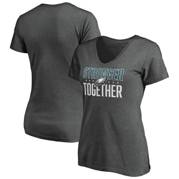 Women's Philadelphia Eagles Heather Stronger Together Space Dye V-Neck T-Shirt(Run Small) Women's Philadelphia Eagles Heather Stronger Together Space Dye V-Neck T-Shirt(Run Small)