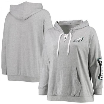 Women's Philadelphia Eagles Heathered Gray Lace-Up Pullover Hoodie Women's Philadelphia Eagles Heathered Gray Lace-Up Pullover Hoodie