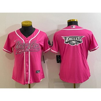 Women's Philadelphia Eagles Pink Team Big Logo With Patch Cool Base Stitched Baseball Jersey(Run Small) Women's Philadelphia Eagles Pink Team Big Logo With Patch Cool Base Stitched Baseball Jersey(Run Small)