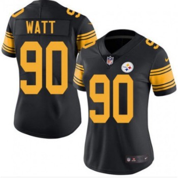 Women's Pittsburgh Steelers #90 T.J. Watt Black Color Rush Limited Stitched NFL Jersey(Run Small) Women's Pittsburgh Steelers #90 T.J. Watt Black Color Rush Limited Stitched NFL Jersey(Run Small)