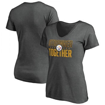 Women's Pittsburgh Steelers Heather Stronger Together Space Dye V-Neck T-Shirt(Run Small) Women's Pittsburgh Steelers Heather Stronger Together Space Dye V-Neck T-Shirt(Run Small)