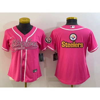 Women's Pittsburgh Steelers Pink Team Big Logo With Patch Cool Base Stitched Baseball Jersey(Run Small) Women's Pittsburgh Steelers Pink Team Big Logo With Patch Cool Base Stitched Baseball Jersey(Run Small)