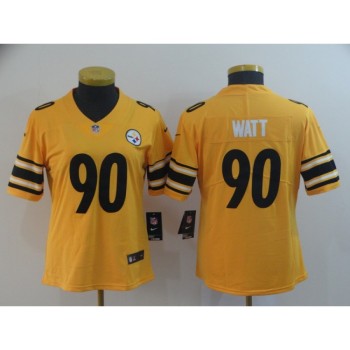 Women's Pittsburgh Steelers #90 T. J. Watt Gold Inverted Legend Stitched NFL Jersey(Run Small) Women's Pittsburgh Steelers #90 T. J. Watt Gold Inverted Legend Stitched NFL Jersey(Run Small)