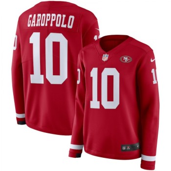 Women's San Francisco 49ers #10 Jimmy Garoppolo Scarlet Therma Long Sleeve Stitched NFL Jersey Women's San Francisco 49ers #10 Jimmy Garoppolo Scarlet Therma Long Sleeve Stitched NFL Jersey